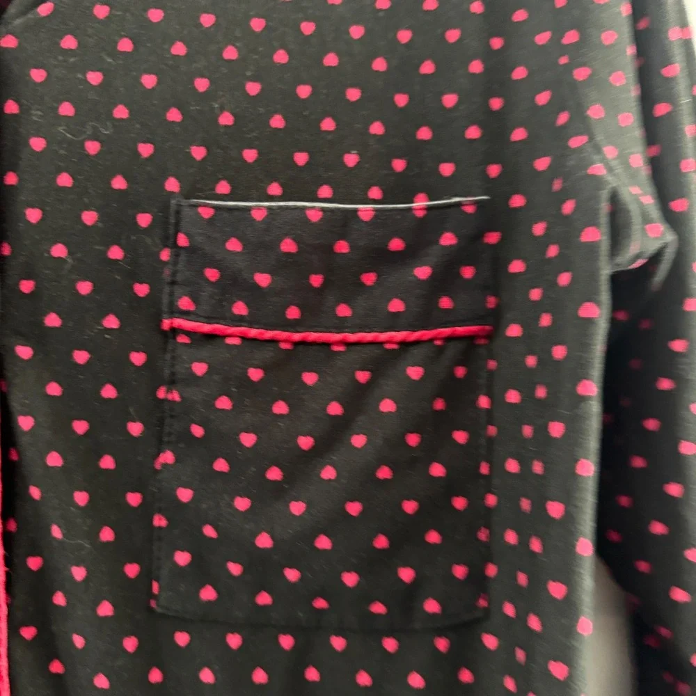 BT Loungewear Pajama Set Black Pink Heart Print Boho Border Long Sleeve Pants L